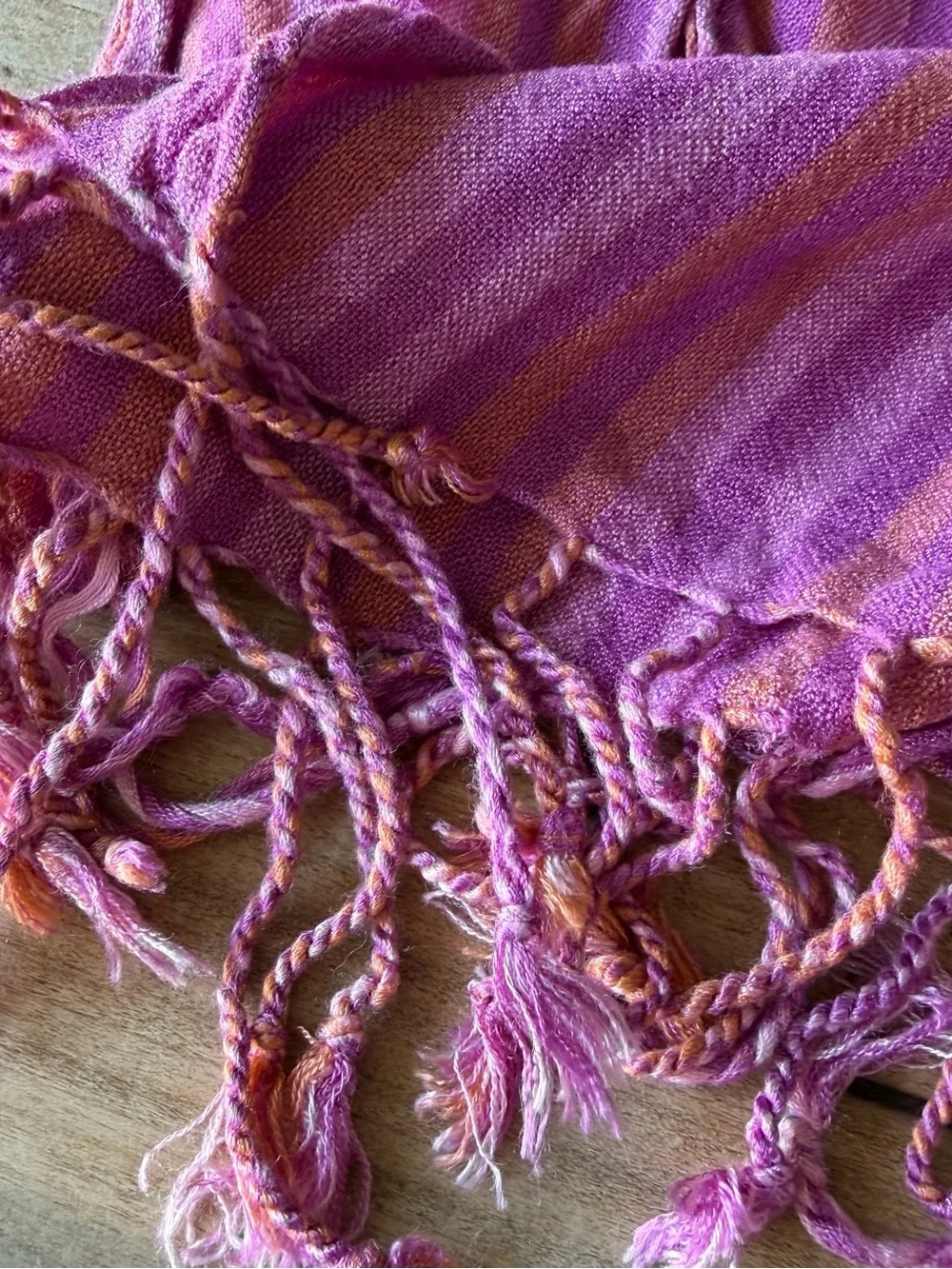 Striped Pink Orange Fringe Scarf Wrap